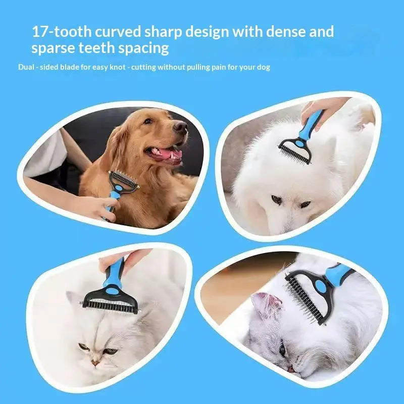 🔥LAST DAY -BUY 1 GET 1 FREE-$11.5 EACH🎁Double-Sided Pet Dematting Rake – Undercoat Grooming Tool for Long-Haired Dogs & Cats