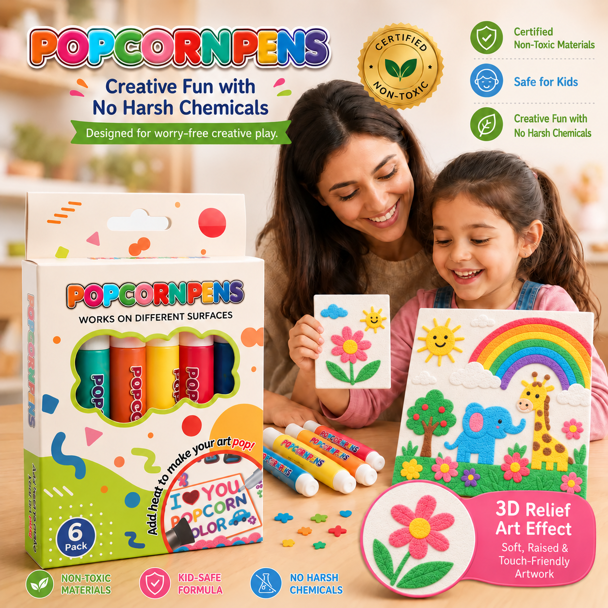 Popcorn Pens creative 3D relief art set for kids
