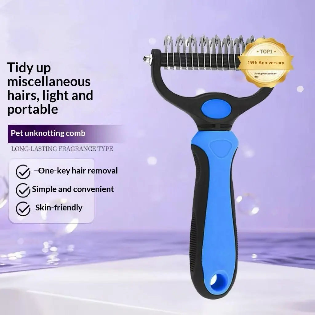 🔥LAST DAY -BUY 1 GET 1 FREE-$11.5 EACH🎁Double-Sided Pet Dematting Rake – Undercoat Grooming Tool for Long-Haired Dogs & Cats