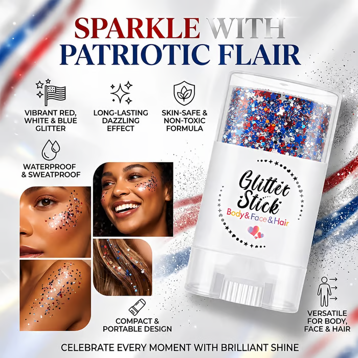 🔥LAST DAY -BUY 2 GET 2 FREE-$9.99 EACH🎁Red, White & Blue Glitter Body Stick