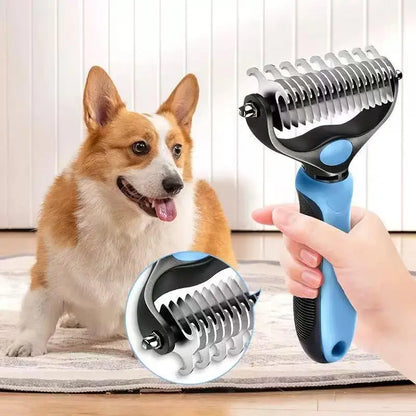 🔥LAST DAY -BUY 1 GET 1 FREE-$11.5 EACH🎁Double-Sided Pet Dematting Rake – Undercoat Grooming Tool for Long-Haired Dogs & Cats