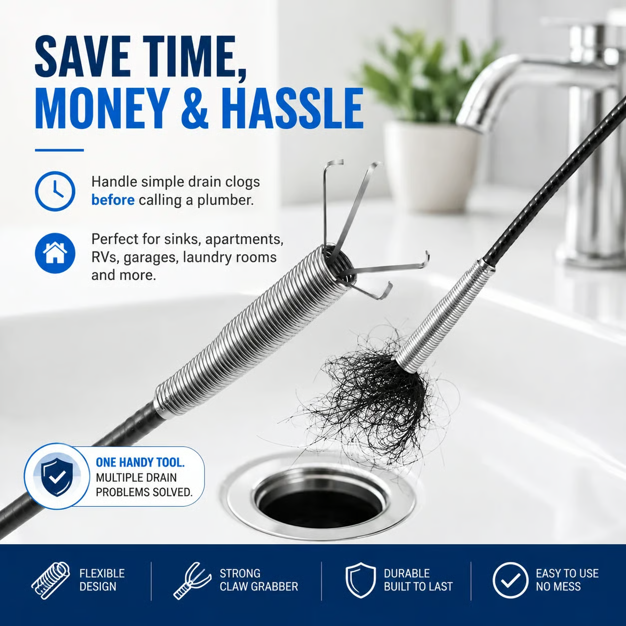 Save time money and hassle with a manual drain clog remover
