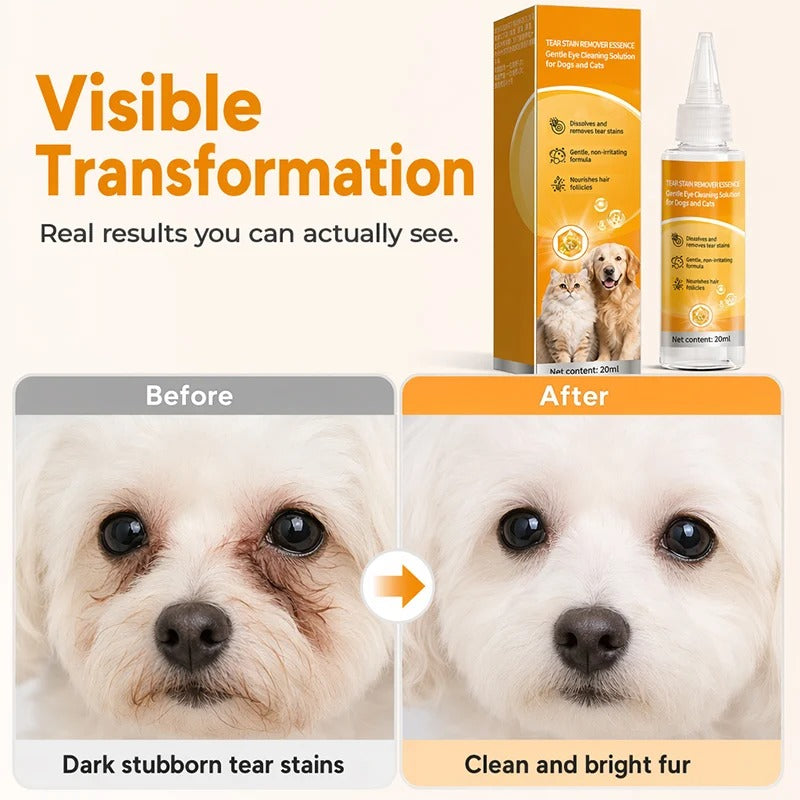 Illustrative before and after view of visible tear staining