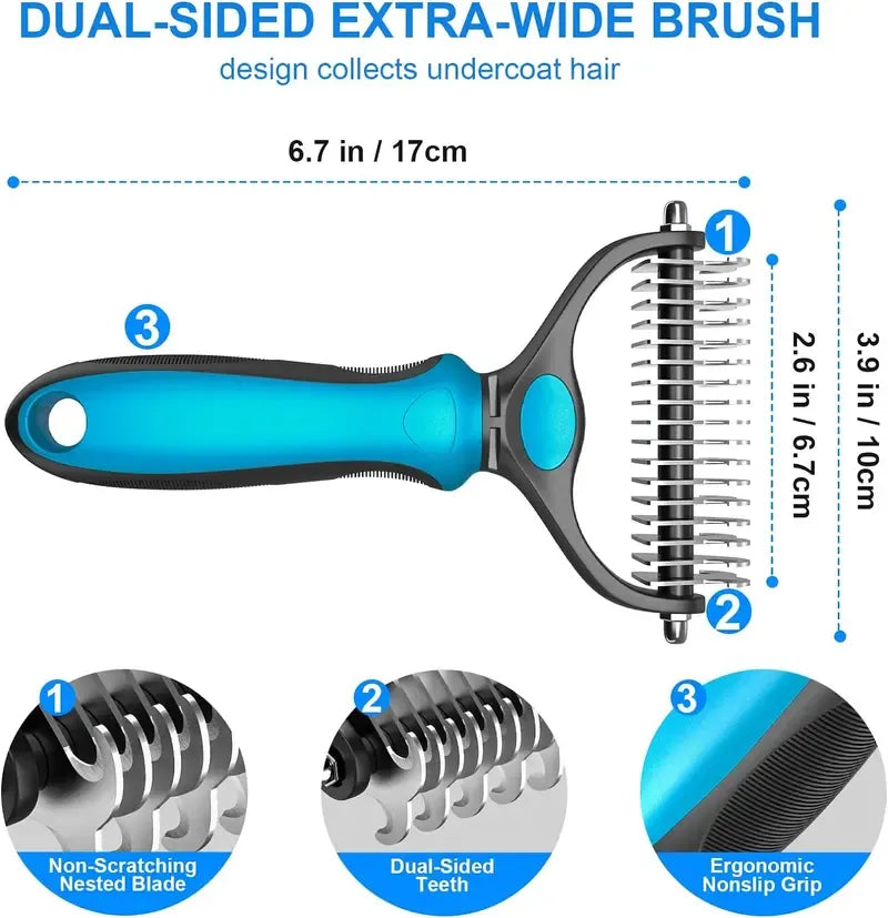 Dimensions and details of the double-sided grooming brush