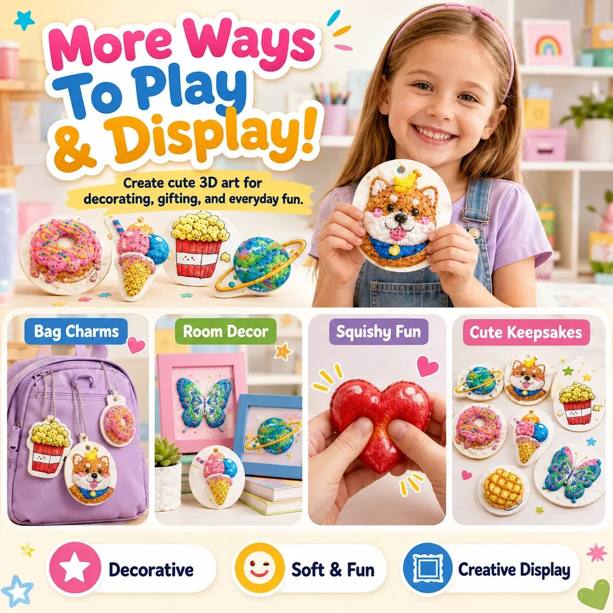 3D puffy art used for bag charms room decor and keepsakes