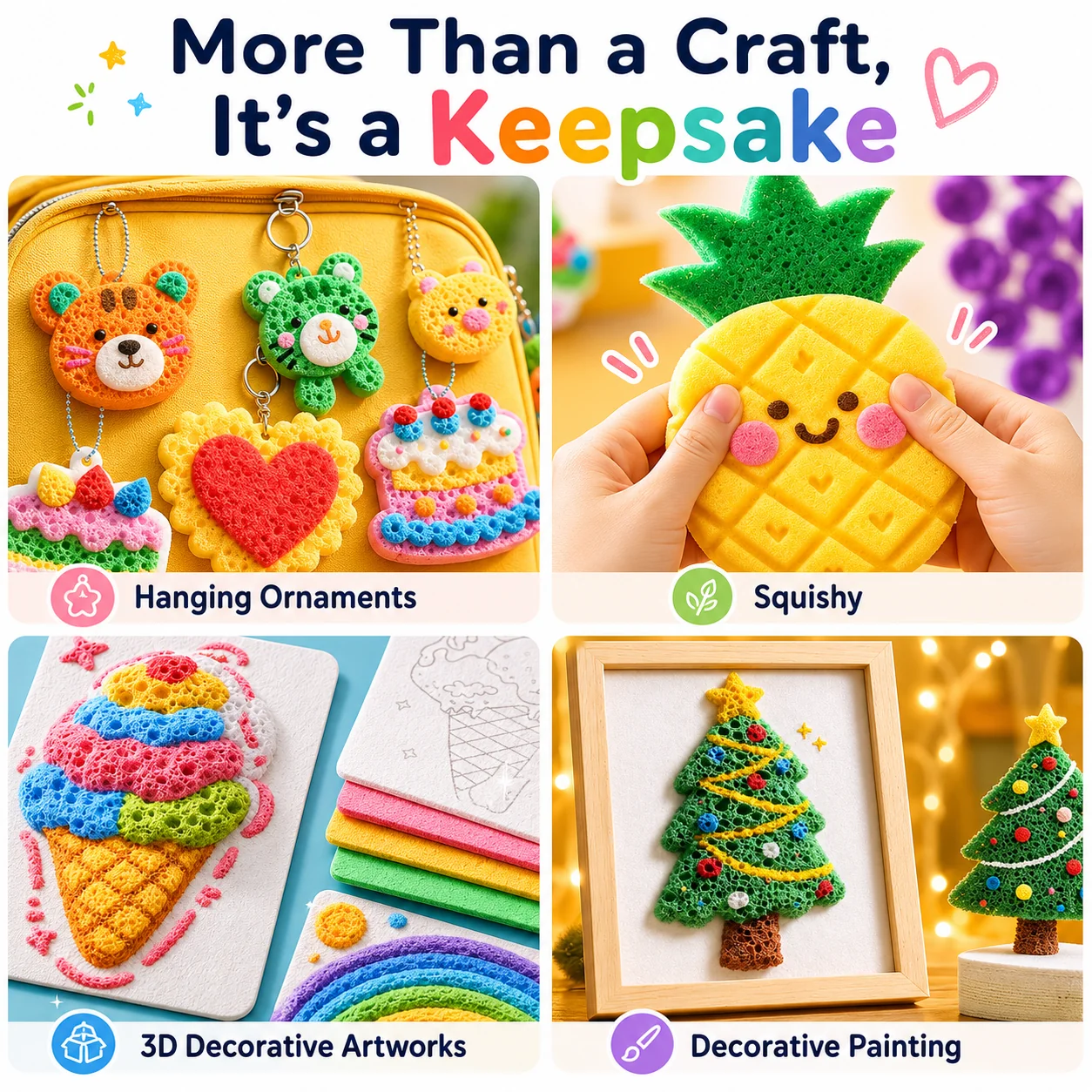 Popcorn Pens craft ideas including ornaments and decorative raised artwork
