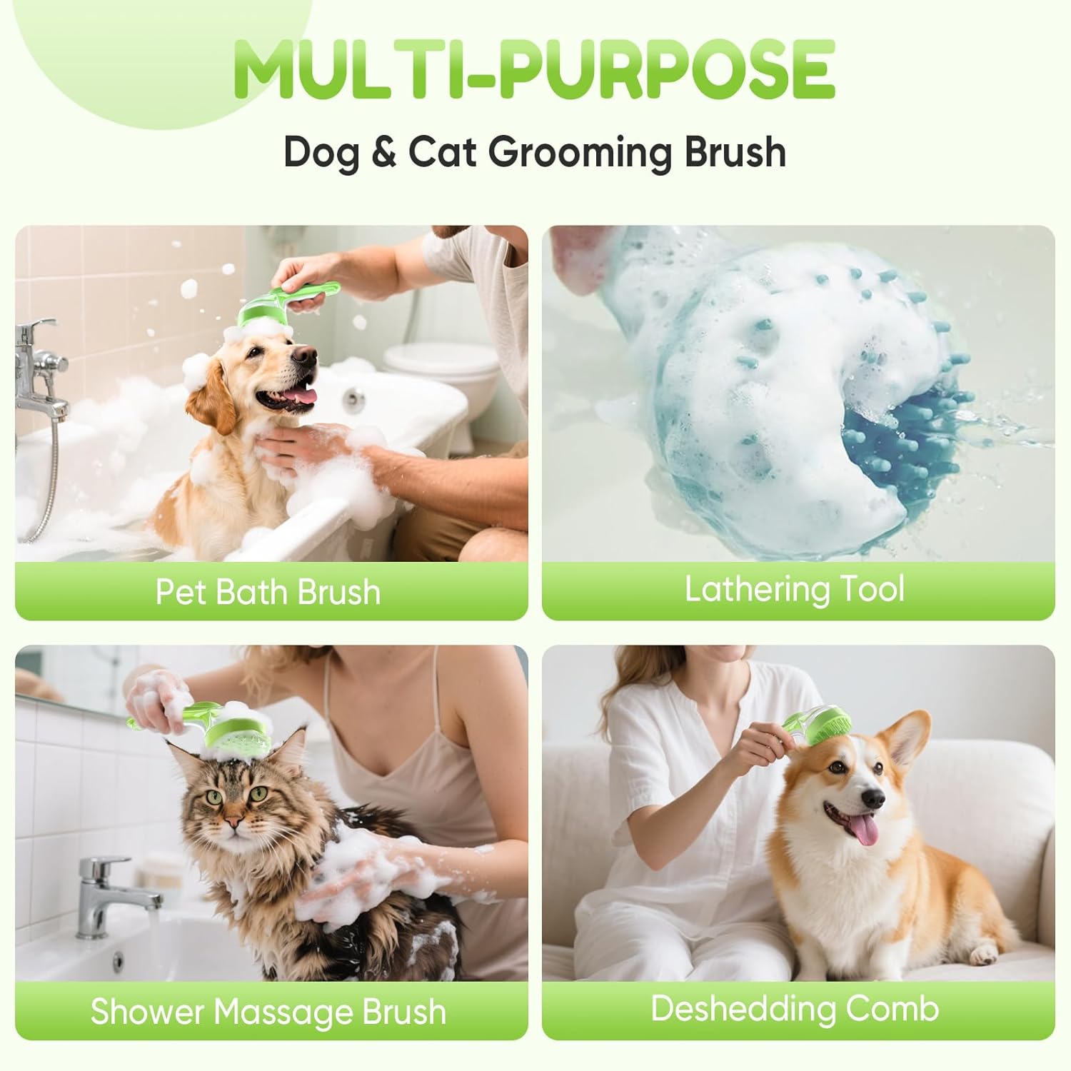 Multi-purpose dog and cat grooming brush use cases