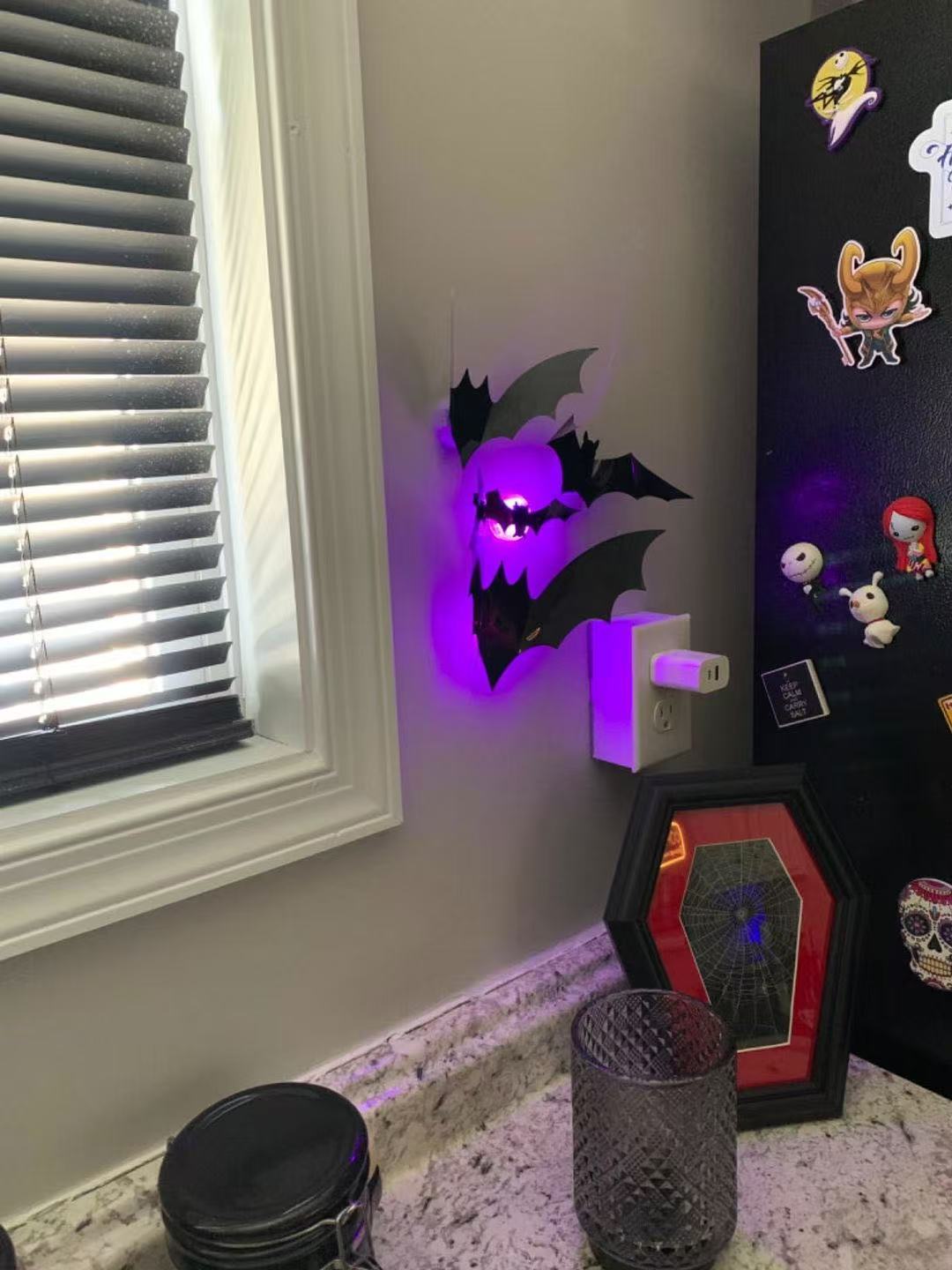 Customer LED Halloween display beside a kitchen window