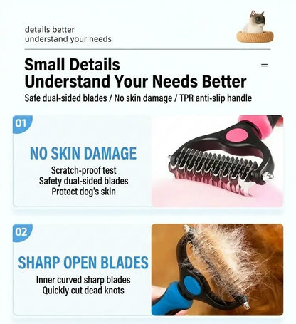 🔥LAST DAY -BUY 1 GET 1 FREE-$11.5 EACH🎁Double-Sided Pet Dematting Rake – Undercoat Grooming Tool for Long-Haired Dogs & Cats