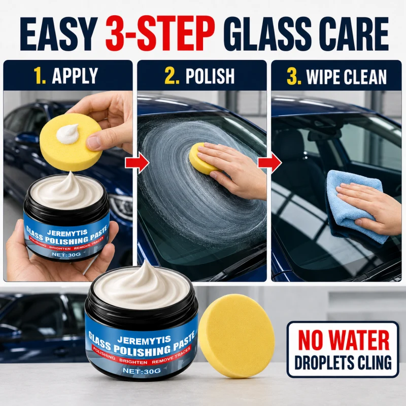 Three steps to apply polish and wipe car glass clean