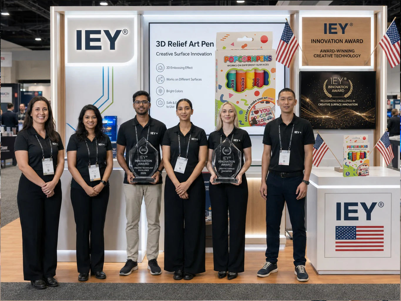 IEY team presenting Popcorn Pens at an exhibition