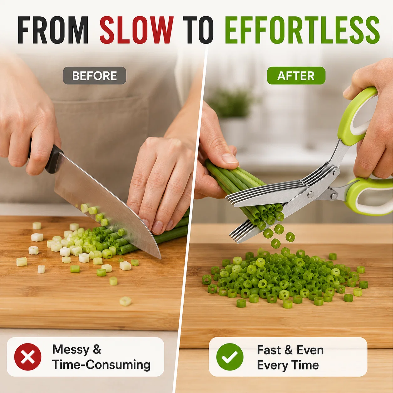 Traditional knife compared with five blade herb scissors