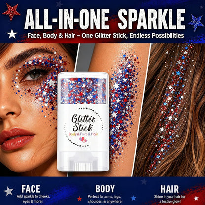 🔥LAST DAY -BUY 2 GET 2 FREE-$9.99 EACH🎁Red, White & Blue Glitter Body Stick