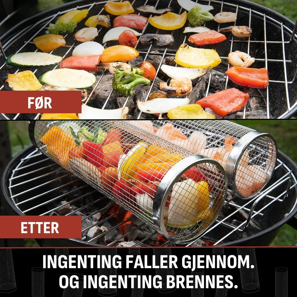 Serving food from the rolling grill basket