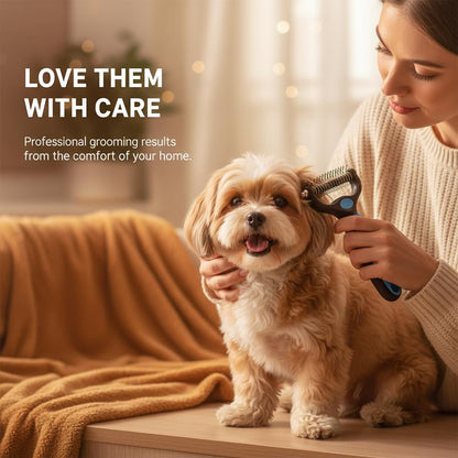🔥LAST DAY -BUY 1 GET 1 FREE-$11.5 EACH🎁Double-Sided Pet Dematting Rake – Undercoat Grooming Tool for Long-Haired Dogs & Cats