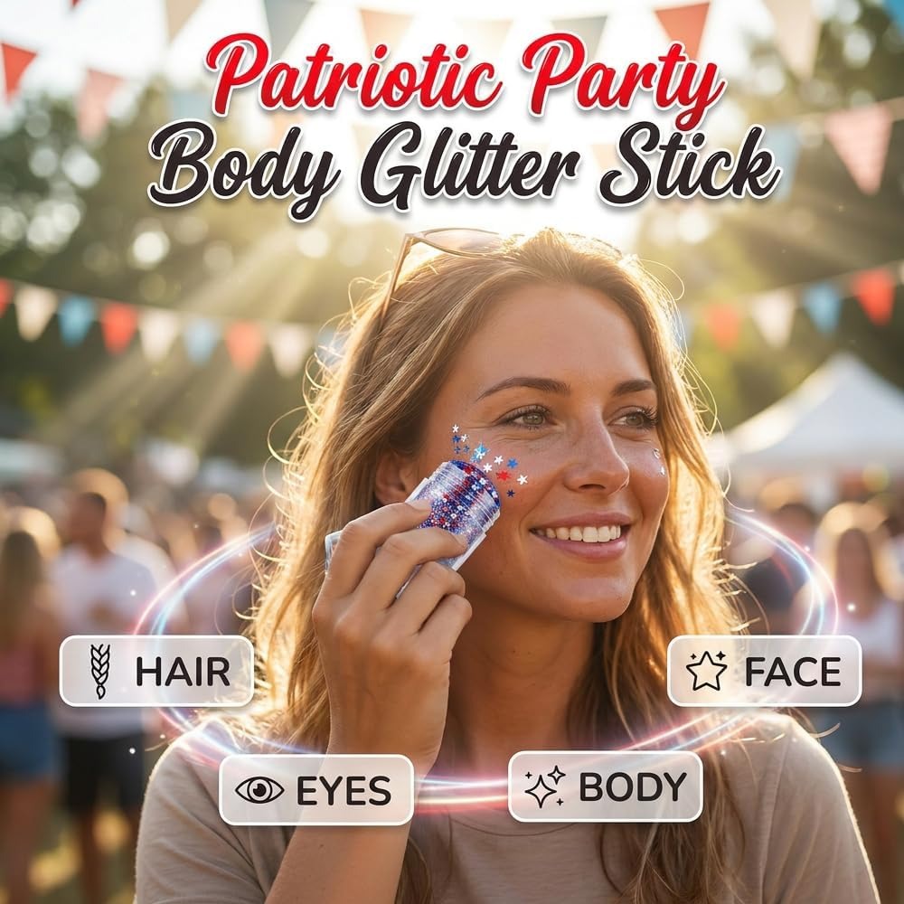 🔥LAST DAY -BUY 2 GET 2 FREE-$9.99 EACH🎁Red, White & Blue Glitter Body Stick