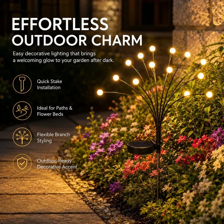 Solar firefly garden light with flexible branches and quick stake installation